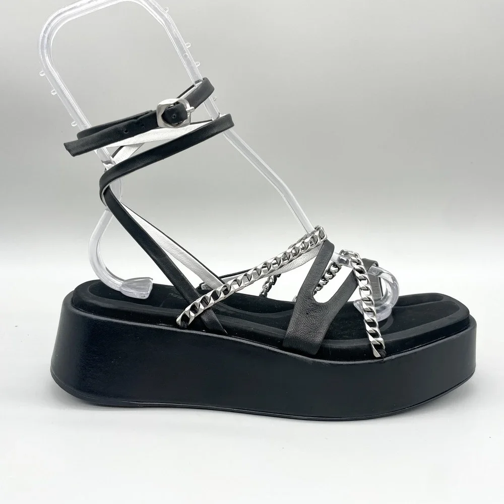 Rag & Bone Womens 39.5 9.5 Logan Sandals Black Leather Chain Platform Strappy